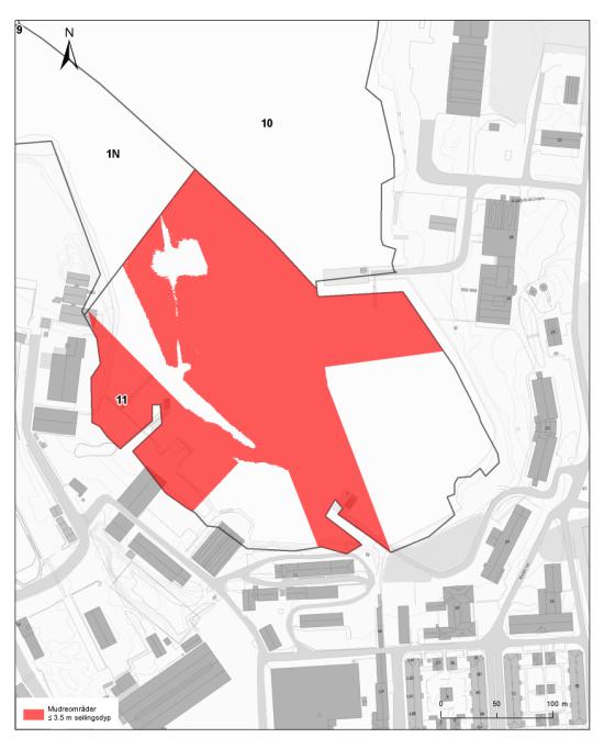 Begrenset mudring for å opprettholde seilingsdybde Arealer som er under vurdering for å