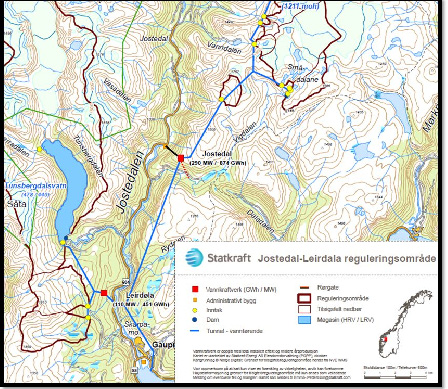 Utbyggingsområdet: Blå strekar er