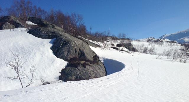 Suleskard fjellgård - Skredfarevurdering tomt 3 og 4 9 A B Figur 3 Bilde av terrenget rundt tomt 4. Skrentene markert A og B tilsvarer skrentene markert på kartet i Figur 2.