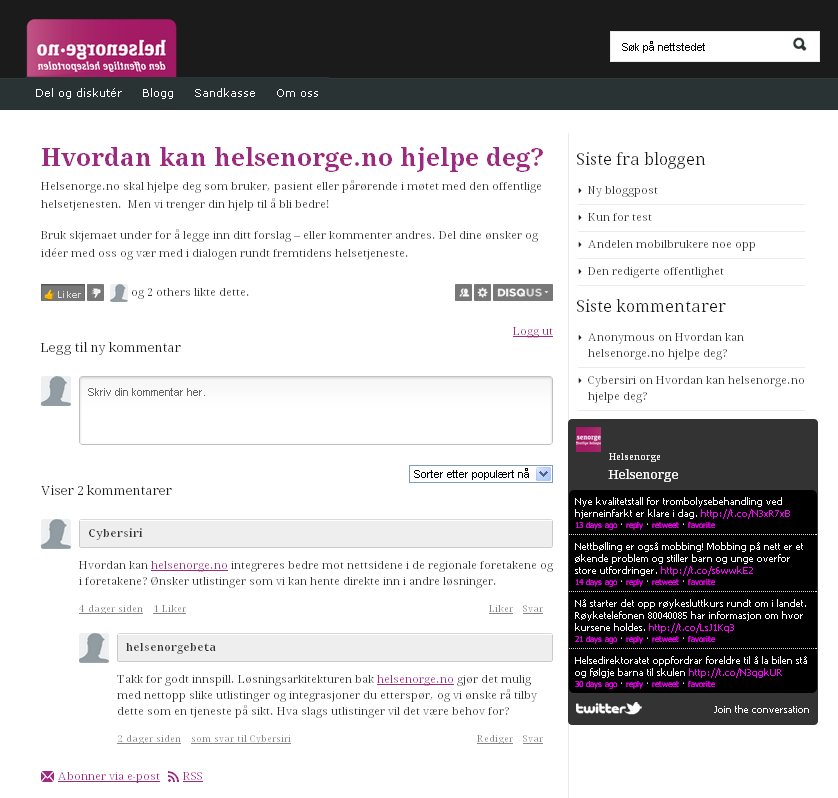 Vi ønsker dine innspill i det videre arbeidet! Blogg: http://www.