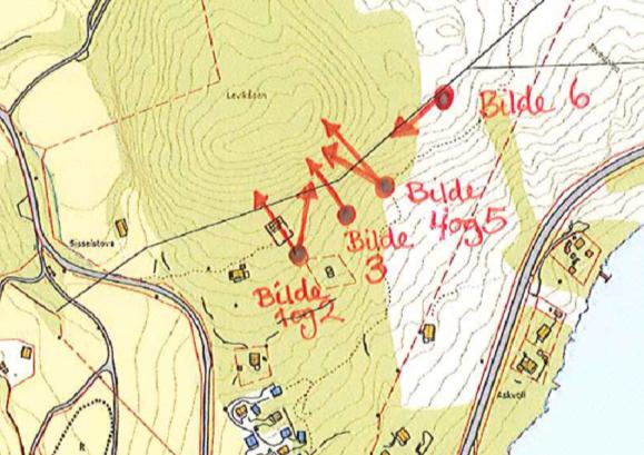 5 6 Bildeposisjoner Som en kan se ut i fra bildene er det relativt tett skog i området, dersom det er større avstand enn 10 meter mellom trærne kan det allikevel utløses skred dersom snødekket er