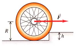 Side 8 Oppgave 5 Du forsøker å trille et hjul med radius R og masse m opp en fortauskant med høyde h (se figur). Du anvender en horisontal kraft F.