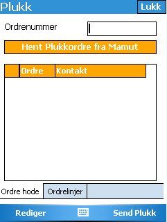 5.0 Plukk Plukk fungerer langt ganske likt med ordre registrering. Forskjellen er at man kan hente en eksisterende ordre fra Mamut.