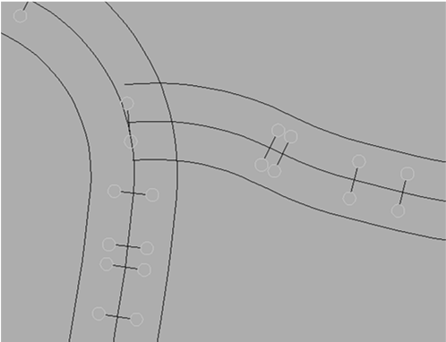 Tegn ut senterlinje med høydemarkering I noen tilfeller ønsker man å tegne på kotemarkering på senterlinjene f.