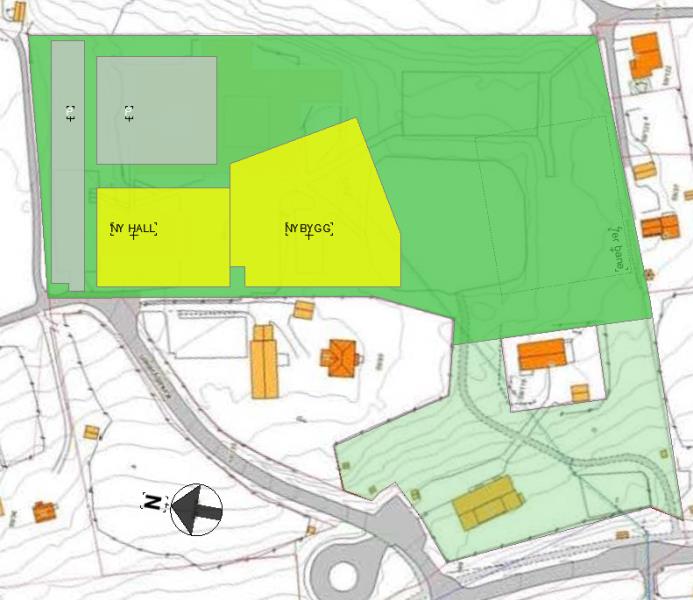 I konsept 0B foreslås det et nybygg over 2 etasjer samt hall på eksisterende skoletomt.