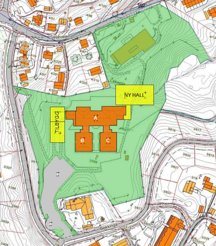 7.3.5.3 Mulighetsstudier konsept 2 I konsept 2 er det foreslått å legge ned Holumskogen skole og flytte elevene ned til Ulverud skole. Ulverud skole må da bygges ut.