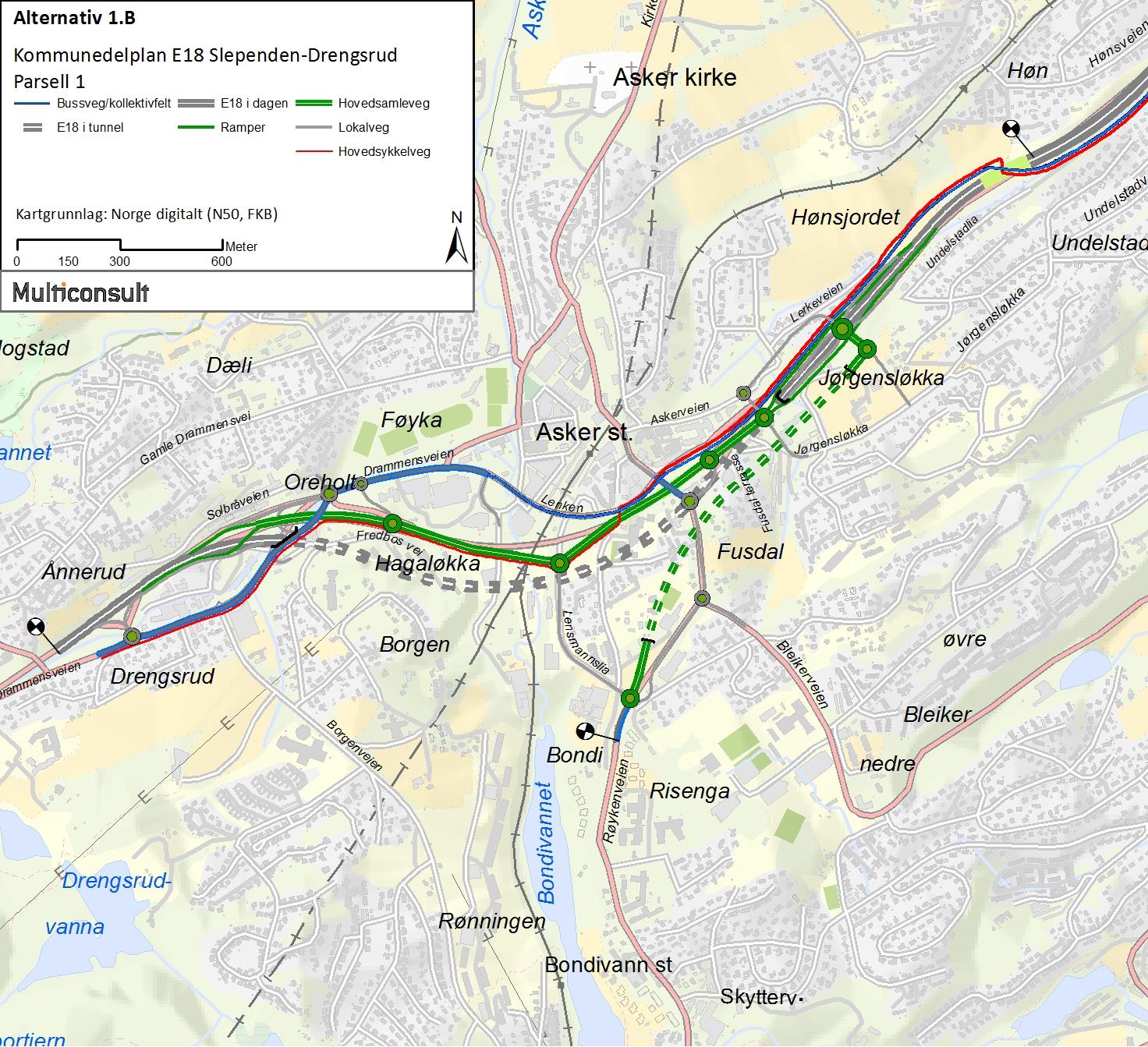 Statens vegvesen Region øst 2 Tiltaket 2.5.3 E18 Drengsrud Høn, alternativ 1.