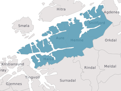 Hemne og Aure Det har vær avholdt felles formannskapsmøter hvor muligheter for framtidig sammenslåing har vært drøftet. Folketall i ny kommune vil bli 7.800.