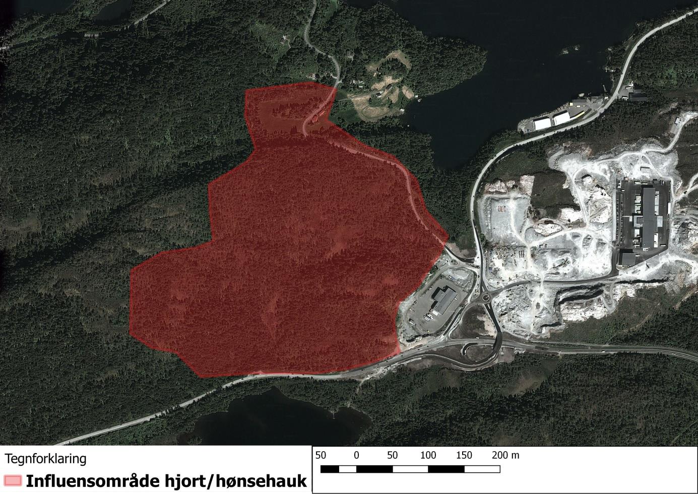 Figur 2. Definert influensområde i forbindelse med denne undersøkelsen (rødt polygon).