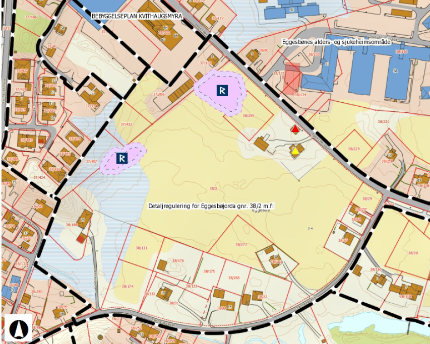 Utsnitt registrerte kulturminner (rosa områder) og SEFRAK(gul og rød trekant). Kilde: www.gislink.no 5.
