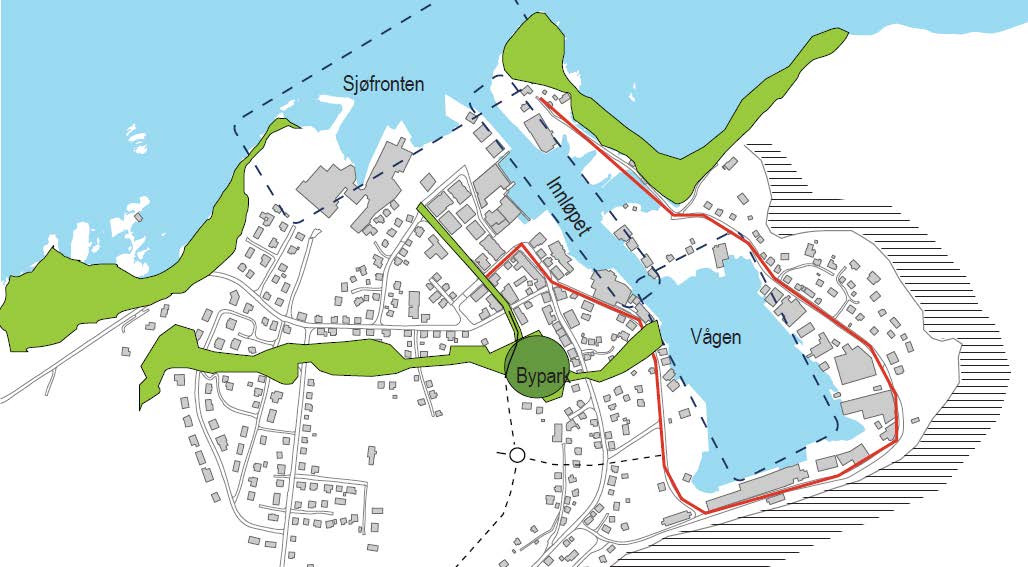 Barnetråkkregistreringer 2012 frå Herøy Kommune, med markering for planområdet.