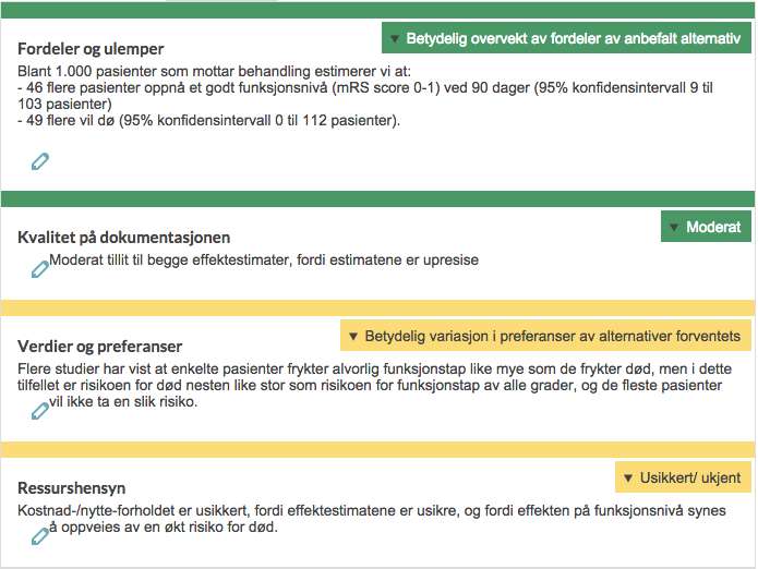 Strukturert informasjon for å hjelp beslutningstakning Styrke, hvor sikker er man at alle bør få dette -> forventet