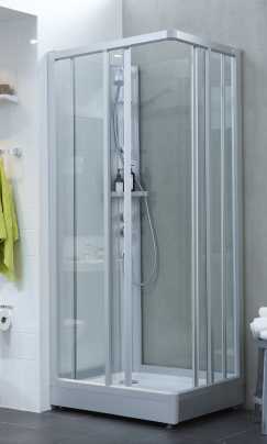 DUŠAI IFÖ SOLID SKH Ifö Solid dušo kabina SKH pristatoma sukomplektuota, su integruotu termostatiniu maišytuvu, dušo žarna ir stovu, lentynėle, rankena, plaukų gaudykle ir dviem lengvai valomomis