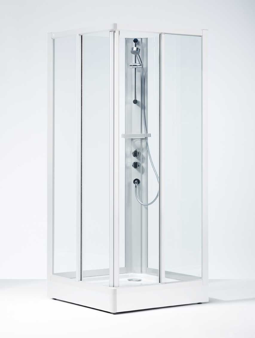 DUŠAI Ifö Solid stačiakampė dušo kabina SKH, baltai dažytais profiliais, skaidriu grūdintu stiklu Pasirinkite standartinį arba prabangųjį kabinos panelį Produktas 70x90 Priekinis panelis SKH VK 70x90