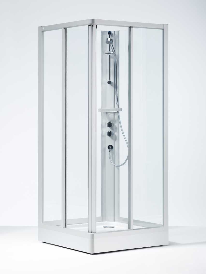 DUŠAI Ifö Solid stačiakampė dušo kabina SKH, aliuminio spalvos profiliais, skaidriu grūdintu stiklu Pasirinkite standartinį ar prabangųjį kabinos panelį Produktas 70x90 Priekinis panelis SKH NK 70x90