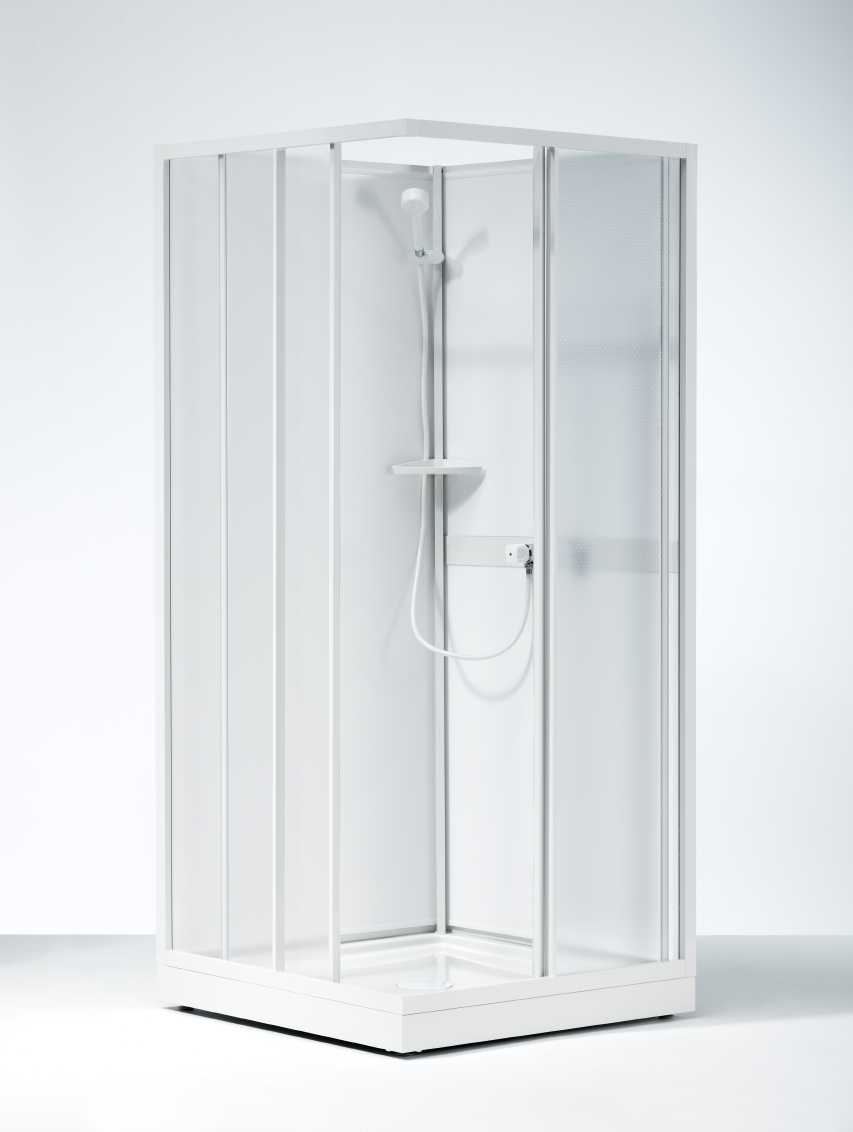 DUŠAI Ifö Next dušo kabina NKH, slankiojančiomis skaidraus grūdinto stiklo durelėmis, baltais galiniais paneliais iš plastiko, baltai dažytais profiliais Produktas Kaina Lt, su PVM Grupe Svoris neto