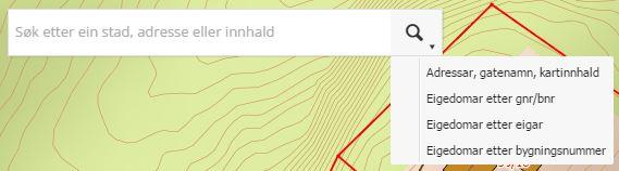 Søkefunksjonar - pålogging For innlogga brukarar med rolla matrikkel er det mogleg å hente informasjon om eigar på eigedomar.