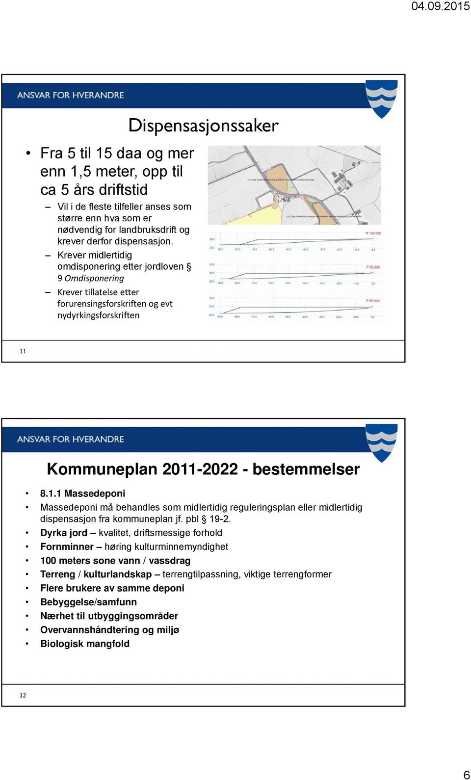 bestemmelser 8.1.1 Massedeponi Massedeponi må behandles som midlertidig reguleringsplan eller midlertidig dispensasjon fra kommuneplan jf. pbl 19-2.