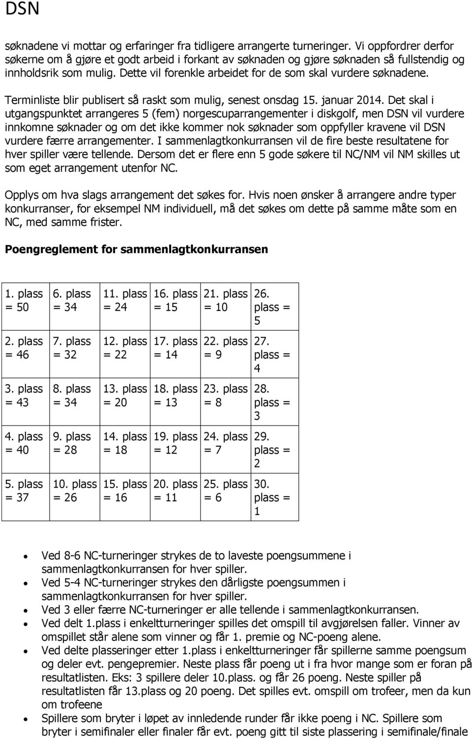 Terminliste blir publisert så raskt som mulig, senest onsdag 15. januar 2014.