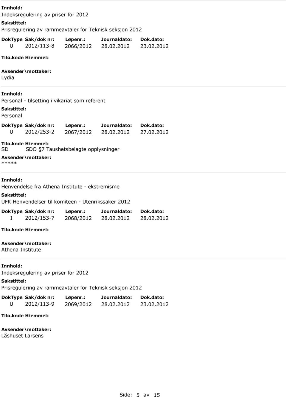 Athena nstitute - ekstremisme FK Henvendelser til komiteen - tenrikssaker 2012 2012/153-7