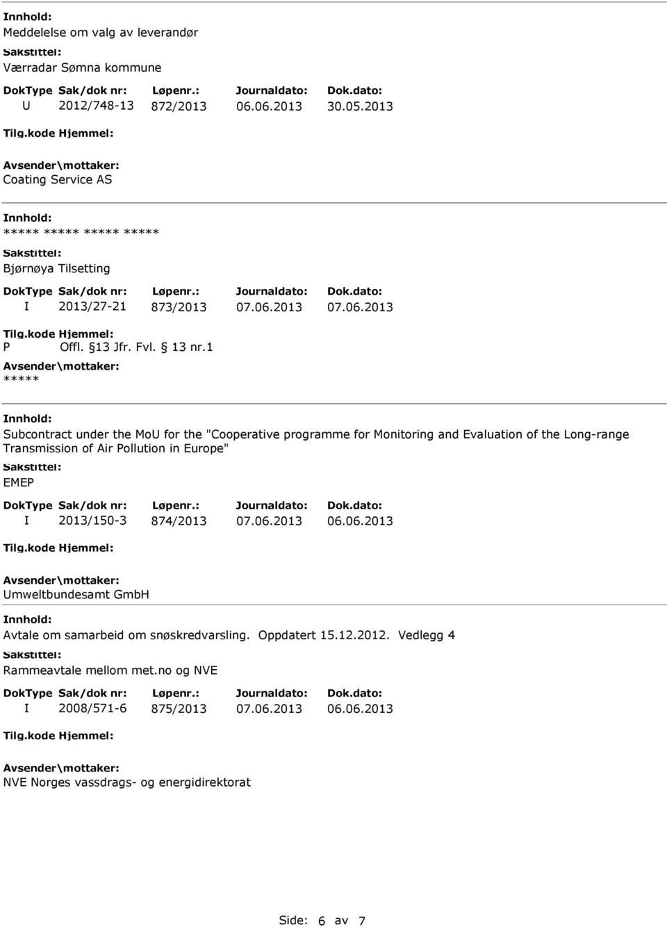 1 Subcontract under the Mo for the "Cooperative programme for Monitoring and Evaluation of the Long-range Transmission of Air