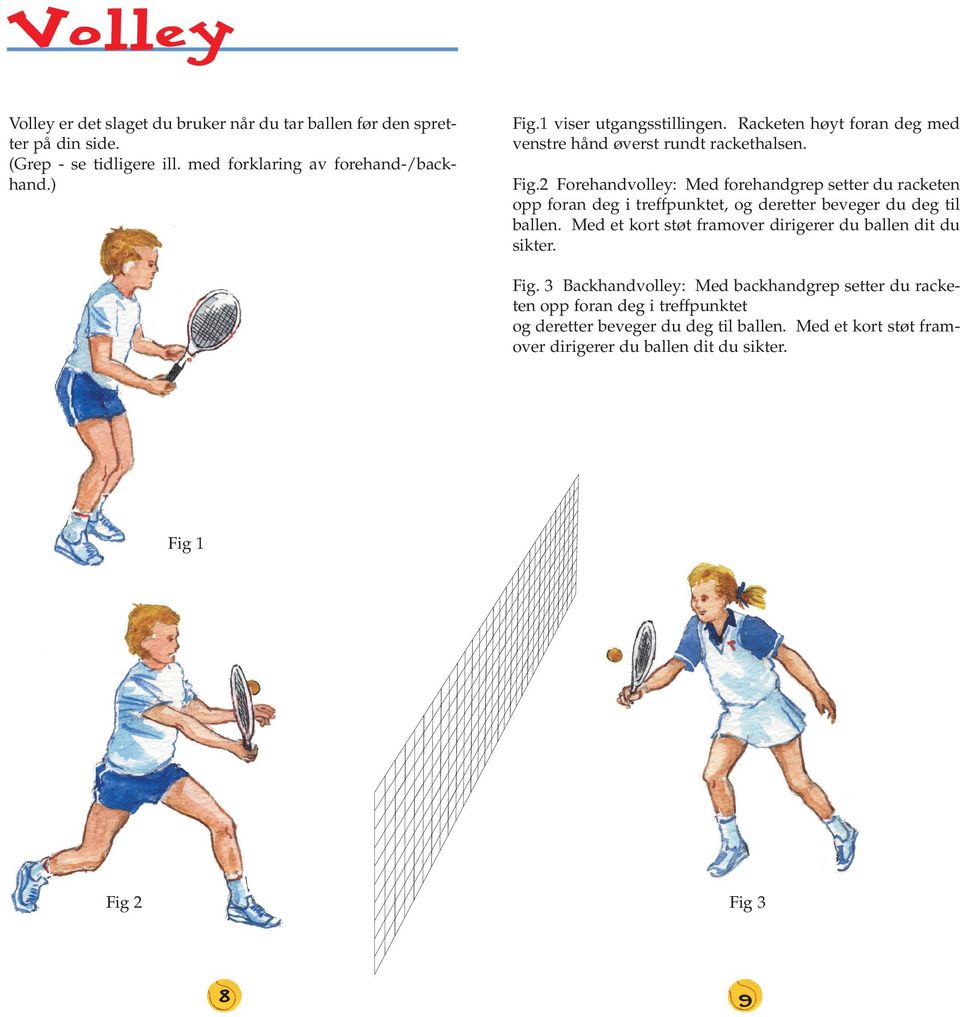 2 Forehandvolley: Med forehandgrep setter du racketen opp foran deg i treffpunktet, og deretter beveger du deg til ballen.
