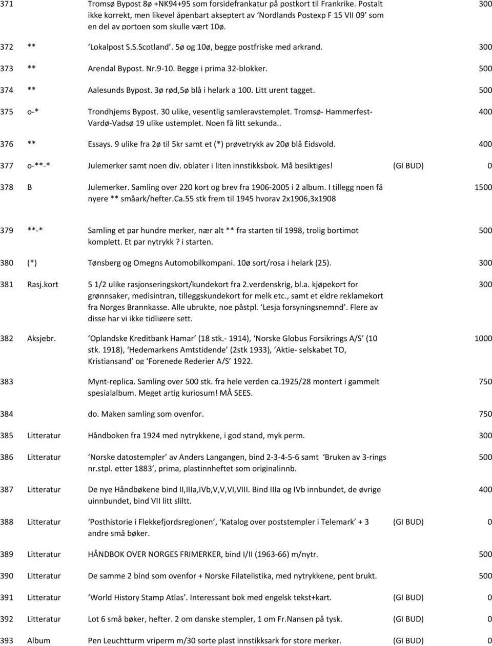 373 ** Arendal Bypost. Nr.9 10. Begge i prima 32 blokker. 374 ** Aalesunds Bypost. 3ø rød,5ø blå i helark a 100. Litt urent tagget. 375 o * Trondhjems Bypost. 30 ulike, vesentlig samleravstemplet.