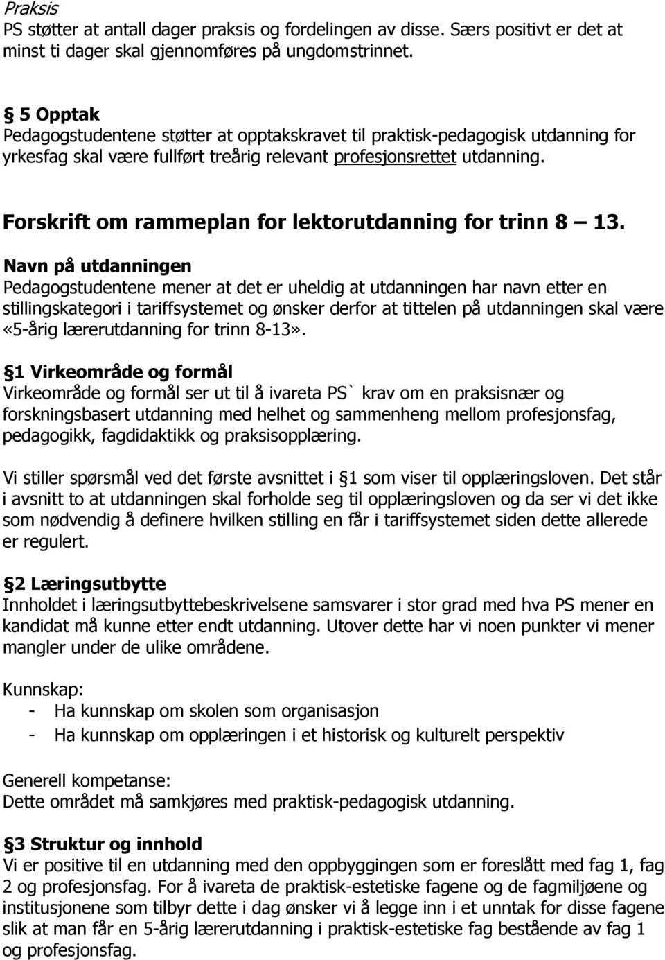 Forskrift om rammeplan for lektorutdanning for trinn 8 13.