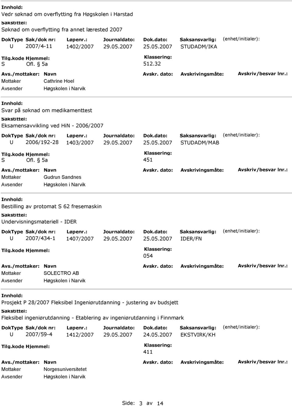 Bestilling av protomat 62 fresemaskin ndervisningsmateriell - DER 2007/434-1 1407/2007 DER/FN 054 Mottaker OLECTRO AB Prosjekt P 28/2007 Fleksibel