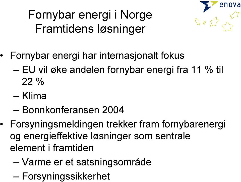 2004 Forsyningsmeldingen trekker fram fornybarenergi og energieffektive