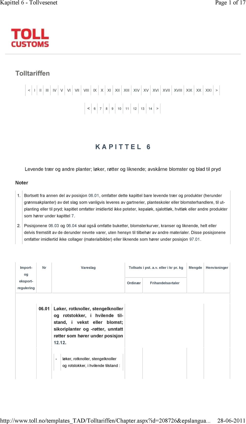 01, omfatter dette kapittel bare levende trær og produkter (herunder grønnsakplanter) av det slag som vanligvis leveres av gartnerier, planteskoler eller blomsterhandlere, til utplanting eller til