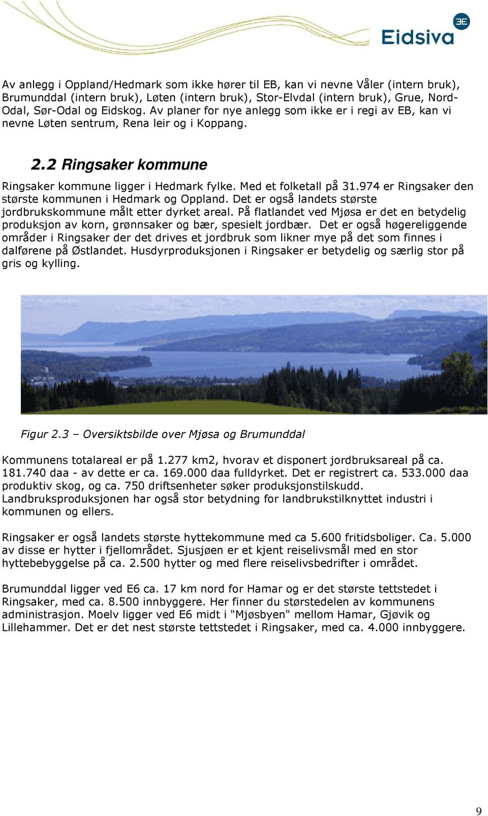 974 er Ringsaker den største kmmunen i Hedmark g Oppland. Det er gså landets største jrdbrukskmmune målt etter dyrket areal.