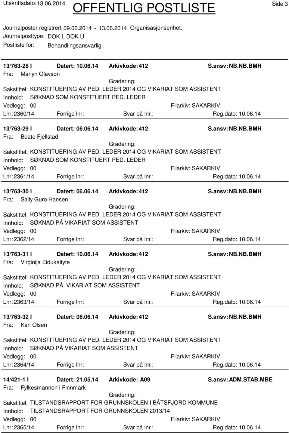 : Reg.dato: 10.06.14 13/763-31 I Datert: 10.06.14 Arkivkode:412 Fra: Virginija Eidukaityte Innhold: SØKNAD PÅ VIKARIAT SOM ASSISTENT Lnr: 2363/14 Forrige lnr: Svar på lnr.: Reg.dato: 10.06.14 13/763-32 I Datert: 06.