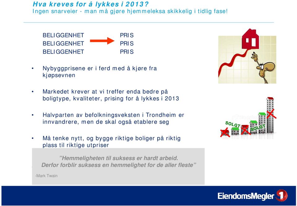 kvaliteter, prising for å lykkes i 2013 Halvparten av befolkningsveksten i Trondheim er innvandrere, men de skal også etablere seg Må tenke nytt, og bygge