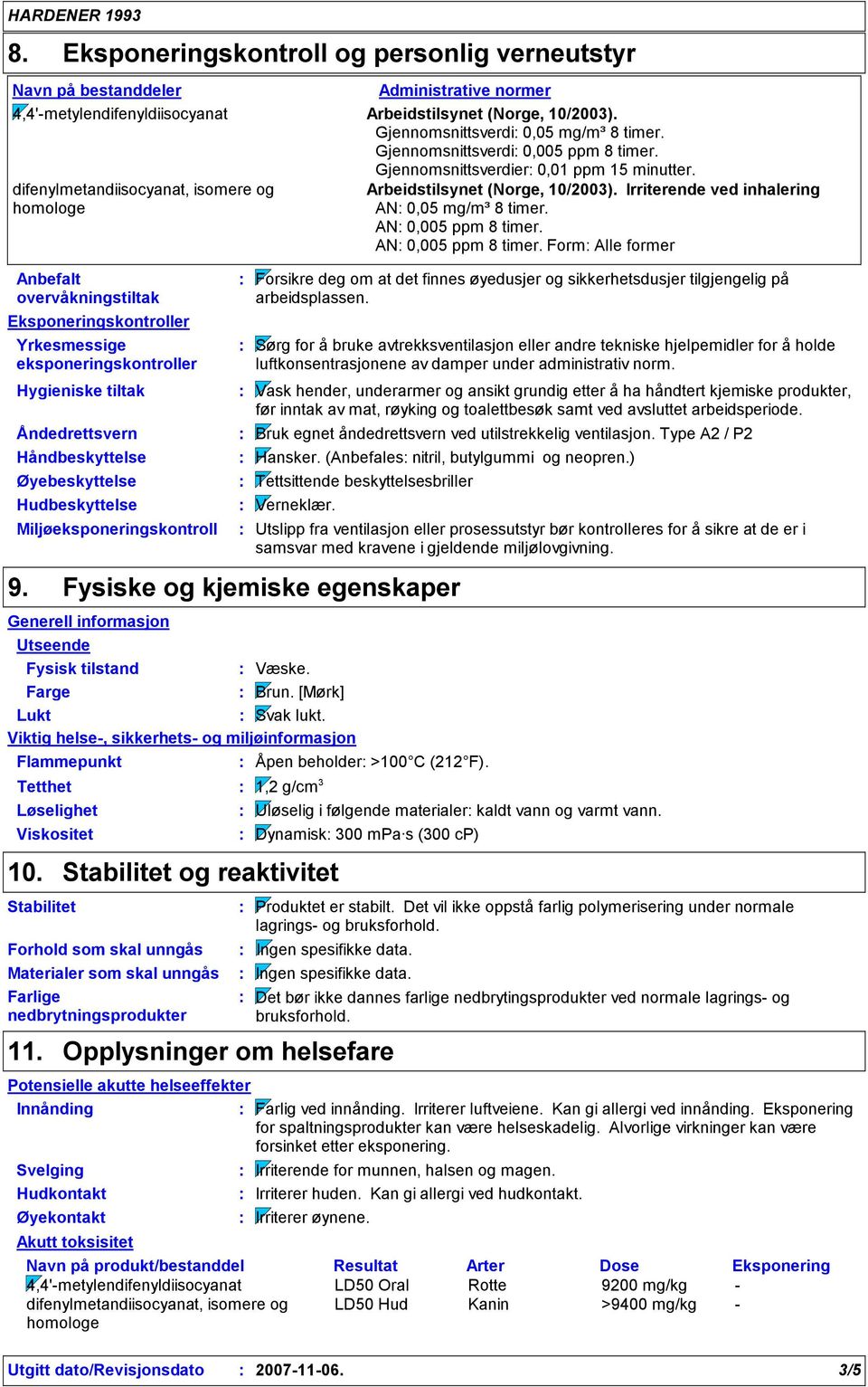 Irriterende ved inhalering homologe AN 0,05 mg/m³ 8 timer. AN 0,005 ppm 8 timer.