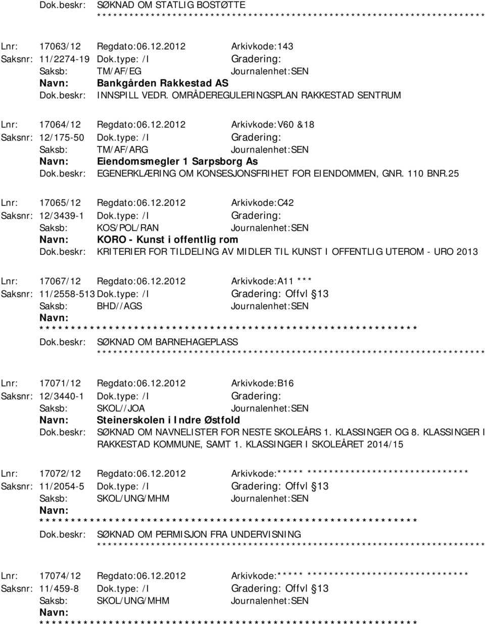 type: /I Saksb: TM/AF/ARG Journalenhet:SEN Eiendomsmegler 1 Sarpsborg As Dok.beskr: EGENERKLÆRING OM KONSESJONSFRIHET FOR EIENDOMMEN, GNR. 110 BNR.25 Lnr: 17065/12 