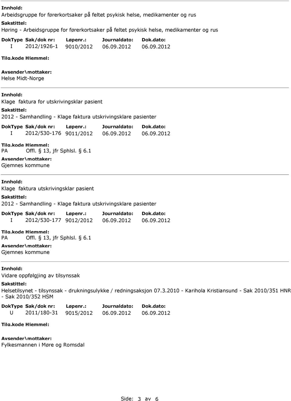 faktura utskrivingsklar pasient 2012 - Samhandling - Klage faktura utskrivingsklare pasienter 2012/530-177 9012/2012 Gjemnes kommune Vidare oppfølgjing av tilsynssak