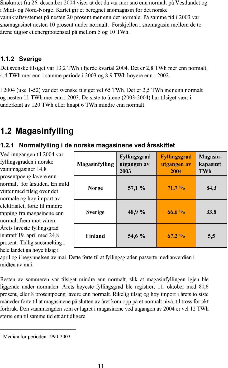 Forskjellen i snømagasin mellom de to årene utgjør et energipotensial på mellom 5 og 1 TWh. 1.1.2 Sverige Det svenske tilsiget var 13,2 TWh i fjerde kvartal 24.