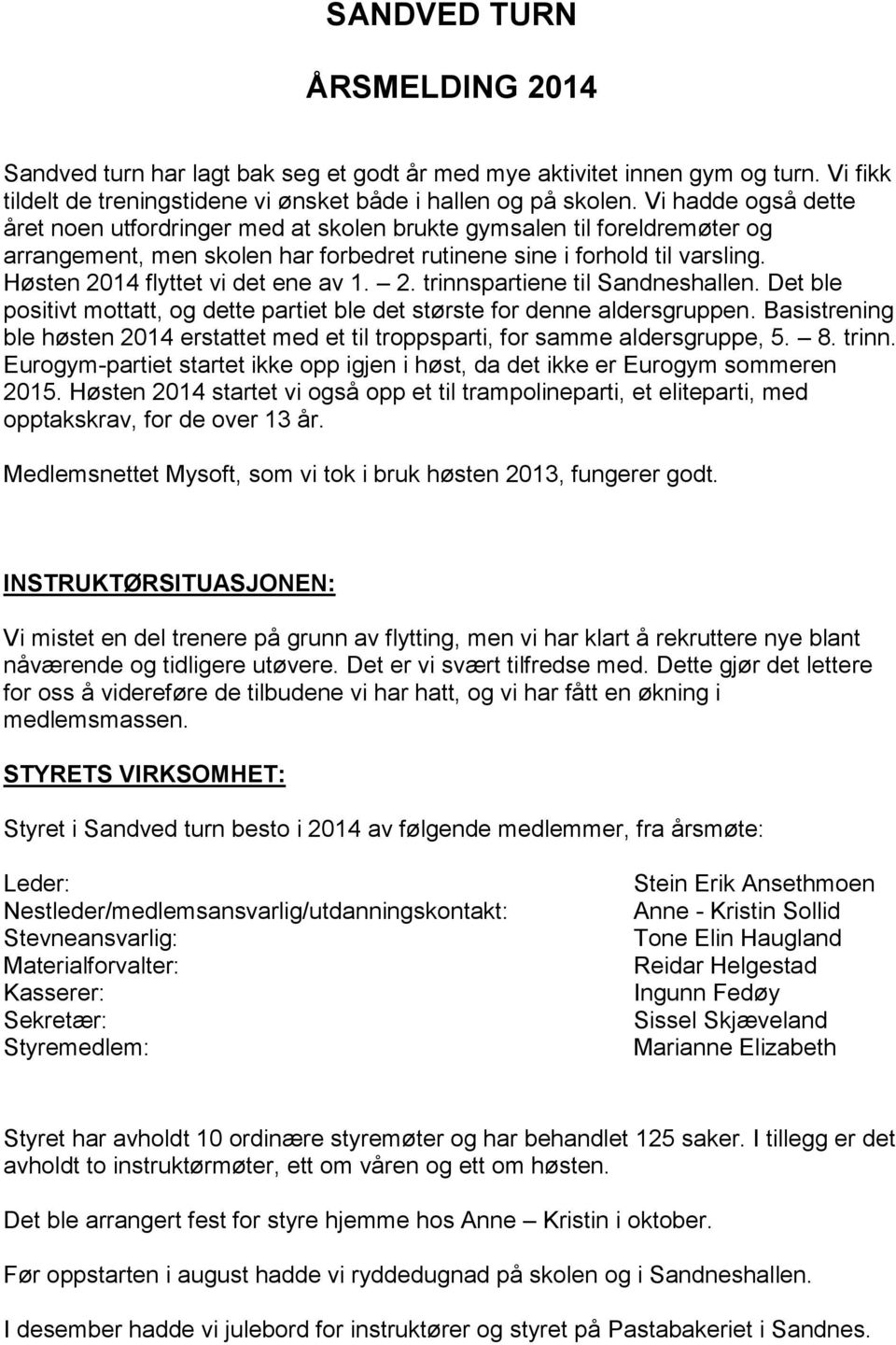 Høsten 2014 flyttet vi det ene av 1. 2. spartiene til Sandneshallen. Det ble positivt mottatt, og dette partiet ble det største for denne aldersgruppen.