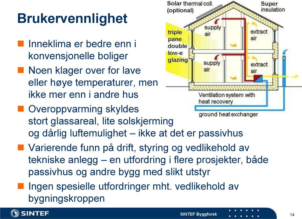 at det er passivhus Varierende funn på drift, styring og vedlikehold av tekniske anlegg en utfordring i flere