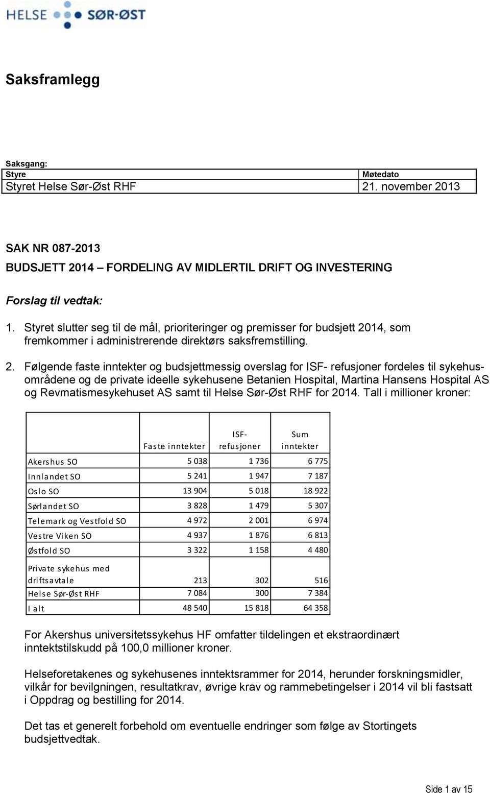 14, som fremkommer i administrerende direktørs saksfremstilling. 2.