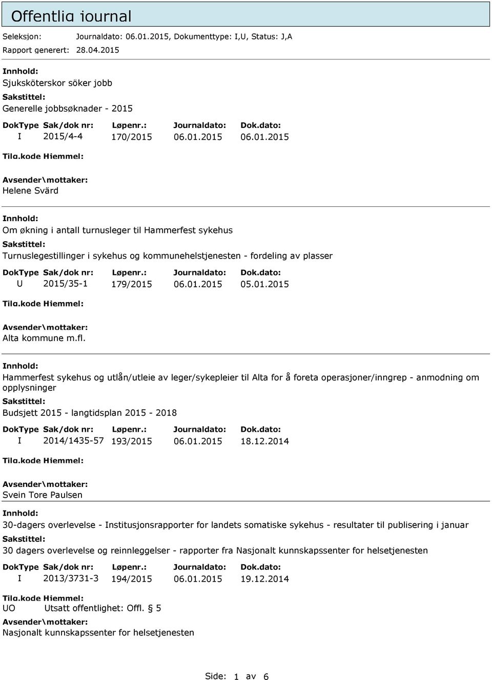 kommunehelstjenesten - fordeling av plasser U 2015/35-1 179/2015 Alta kommune m.fl.