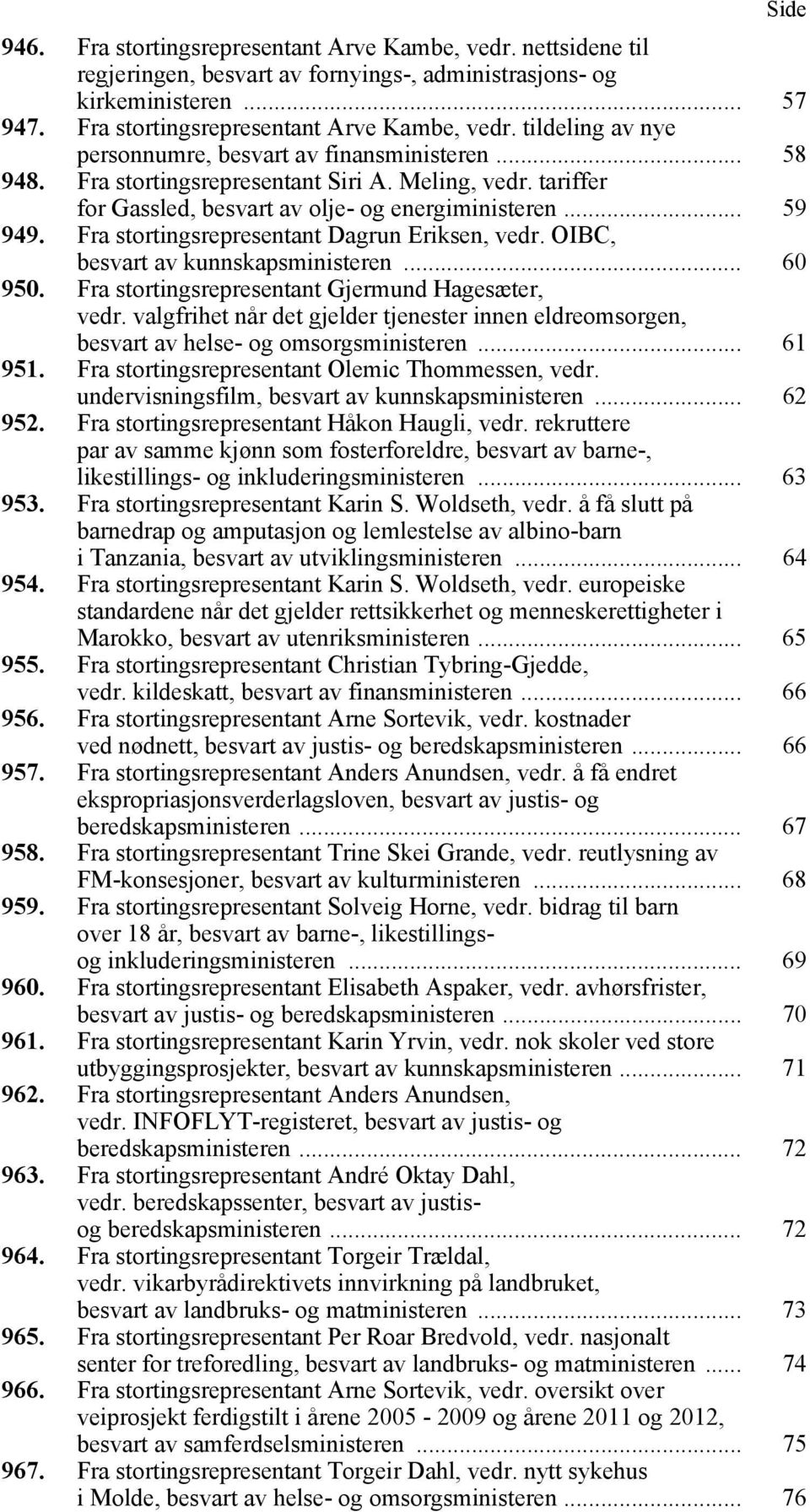 OIBC, besvart av kunnskapsministeren... 60 950. Fra stortingsrepresentant Gjermund Hagesæter, vedr. valgfrihet når det gjelder tjenester innen eldreomsorgen, besvart av helse- og omsorgsministeren.