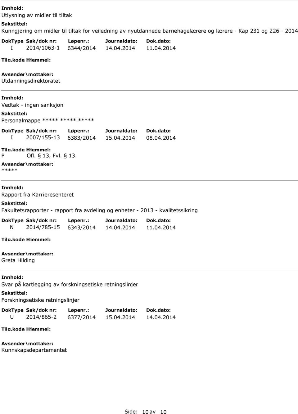 2014 nnhold: Rapport fra Karrieresenteret Fakultetsrapporter - rapport fra avdeling og enheter - 2013 - kvalitetssikring N 2014/785-15 6343/2014