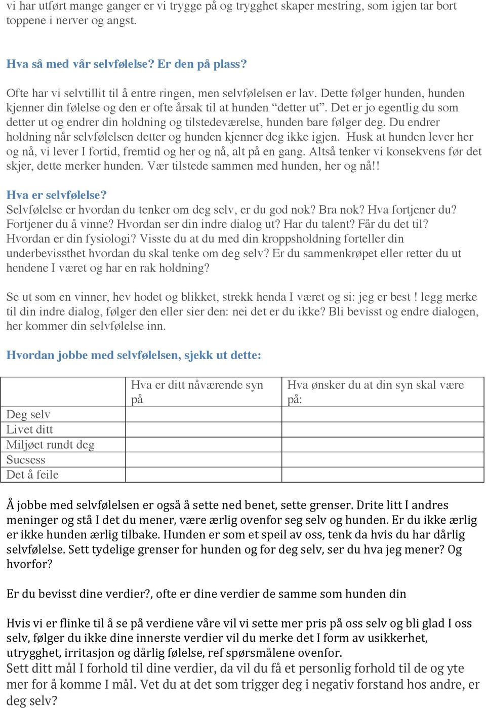 Det er jo egentlig du som detter ut og endrer din holdning og tilstedeværelse, hunden bare følger deg. Du endrer holdning når selvfølelsen detter og hunden kjenner deg ikke igjen.