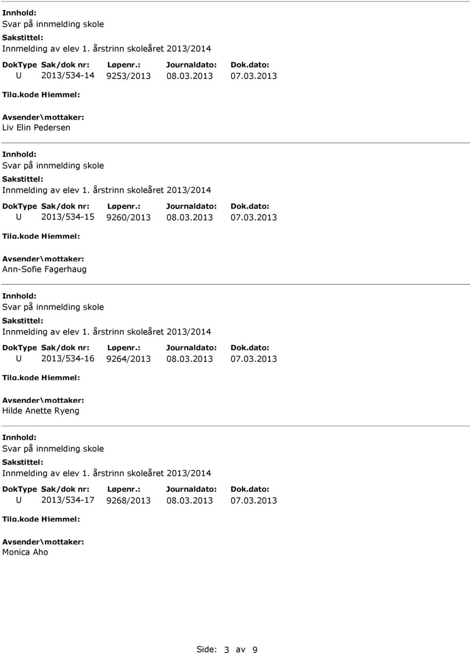 2013/2014 2013/534-15 9260/2013 Ann-Sofie Fagerhaug  årstrinn skoleåret 2013/2014