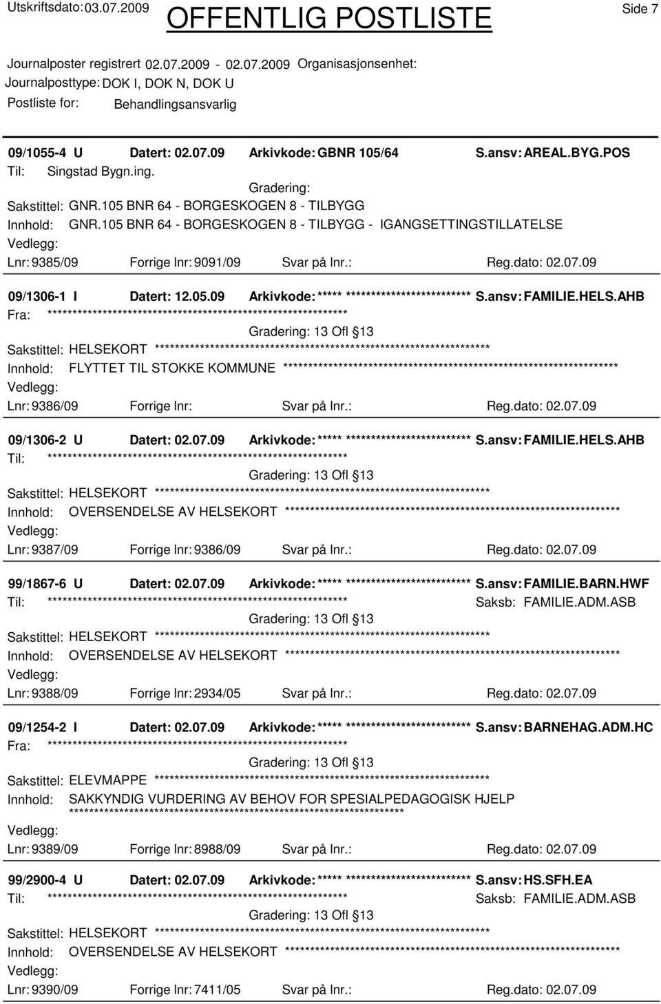 ansv: FAMILIE.HELS.AHB 13 Ofl 13 Innhold: FLYTTET TIL STOKKE KOMMUNE ******************************************************************* Lnr: 9386/09 Forrige lnr: Svar på lnr.: Reg.dato: 02.07.