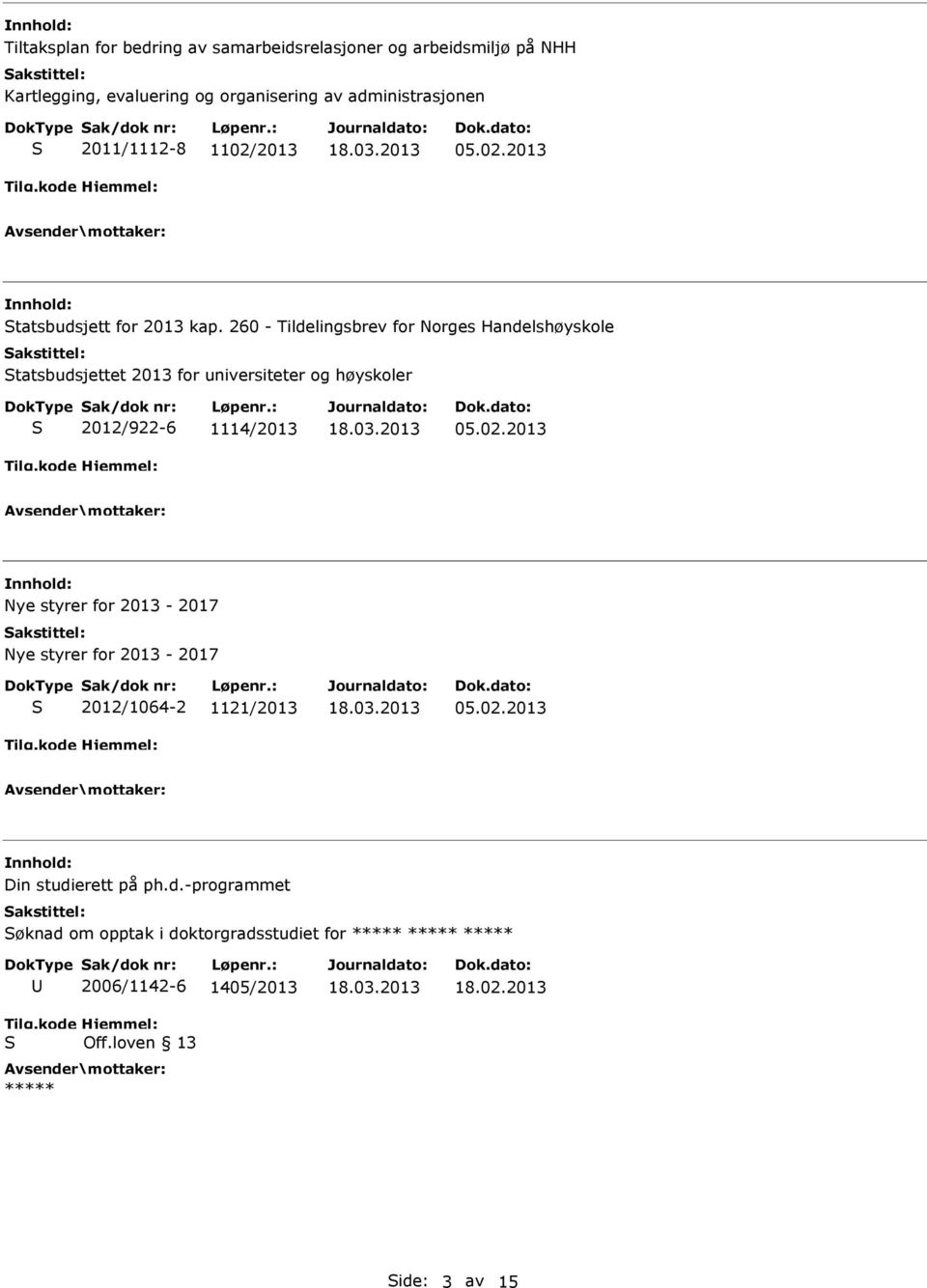 260 - Tildelingsbrev for Norges Handelshøyskole tatsbudsjettet 2013 for universiteter og høyskoler 2012/922-6 1114/2013 05.02.