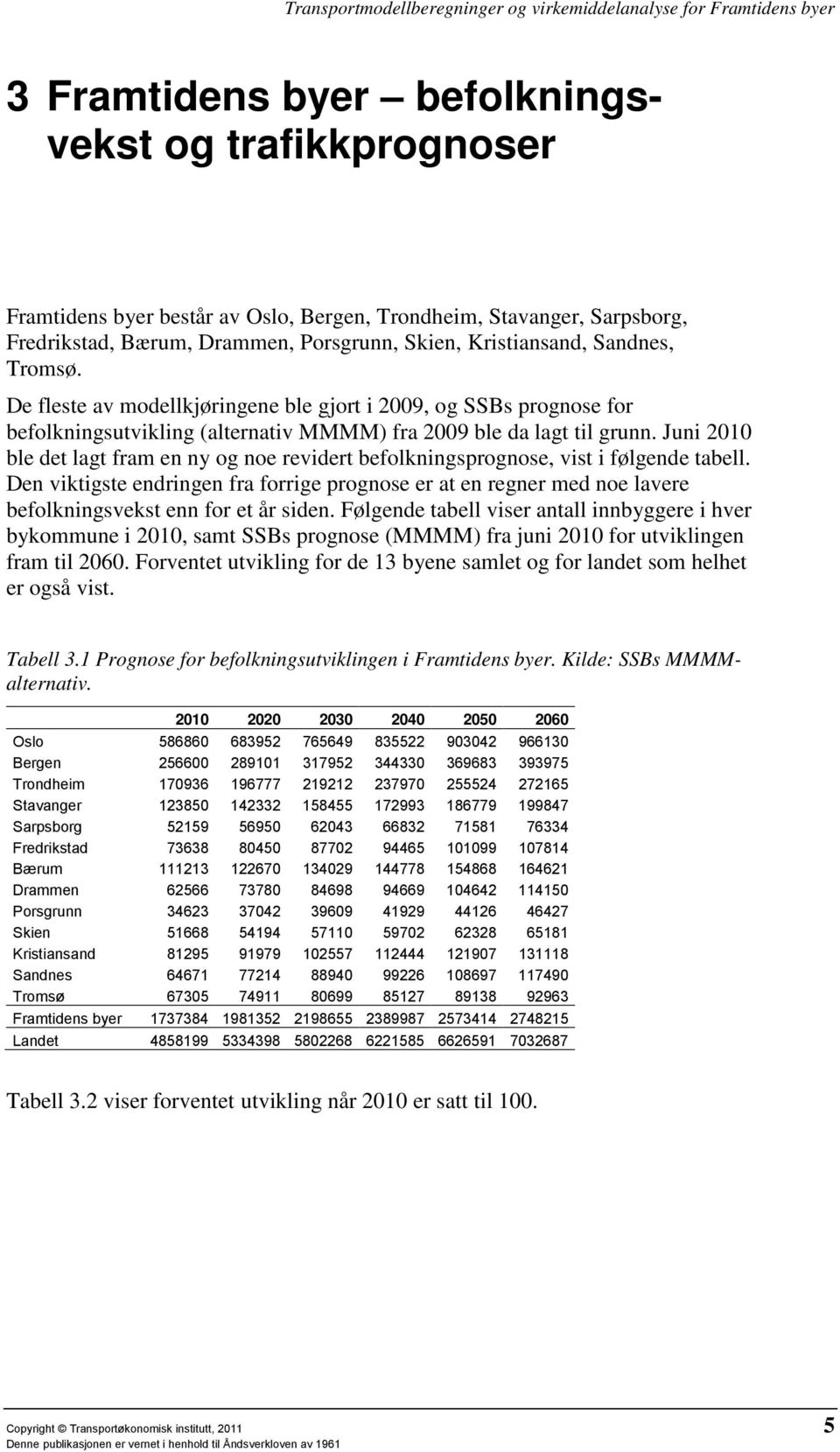 Juni 2010 ble det lagt fram en ny og noe revidert befolkningsprognose, vist i følgende tabell.
