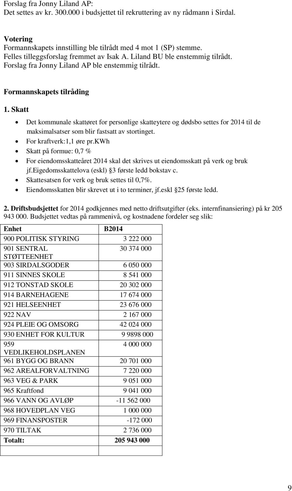 Skatt Det kommunale skattøret for personlige skatteytere og dødsbo settes for 2014 til de maksimalsatser som blir fastsatt av stortinget. For kraftverk:1,1 øre pr.